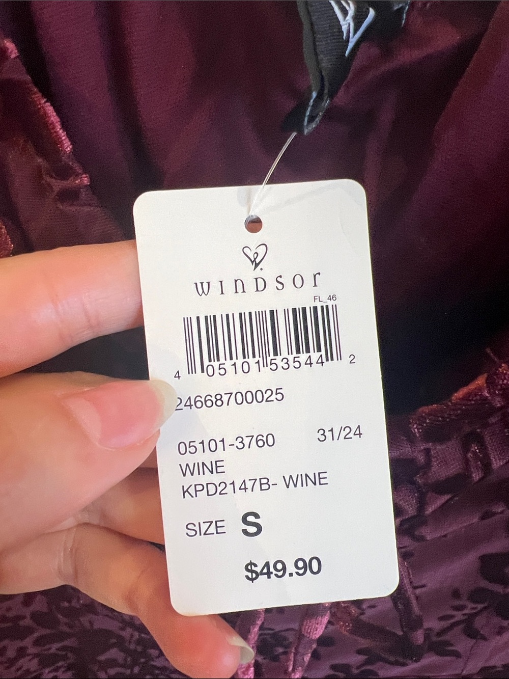 Windsor Wine Velvet Burnout Dress with Lace-Up Bust - Picture 2 of 5